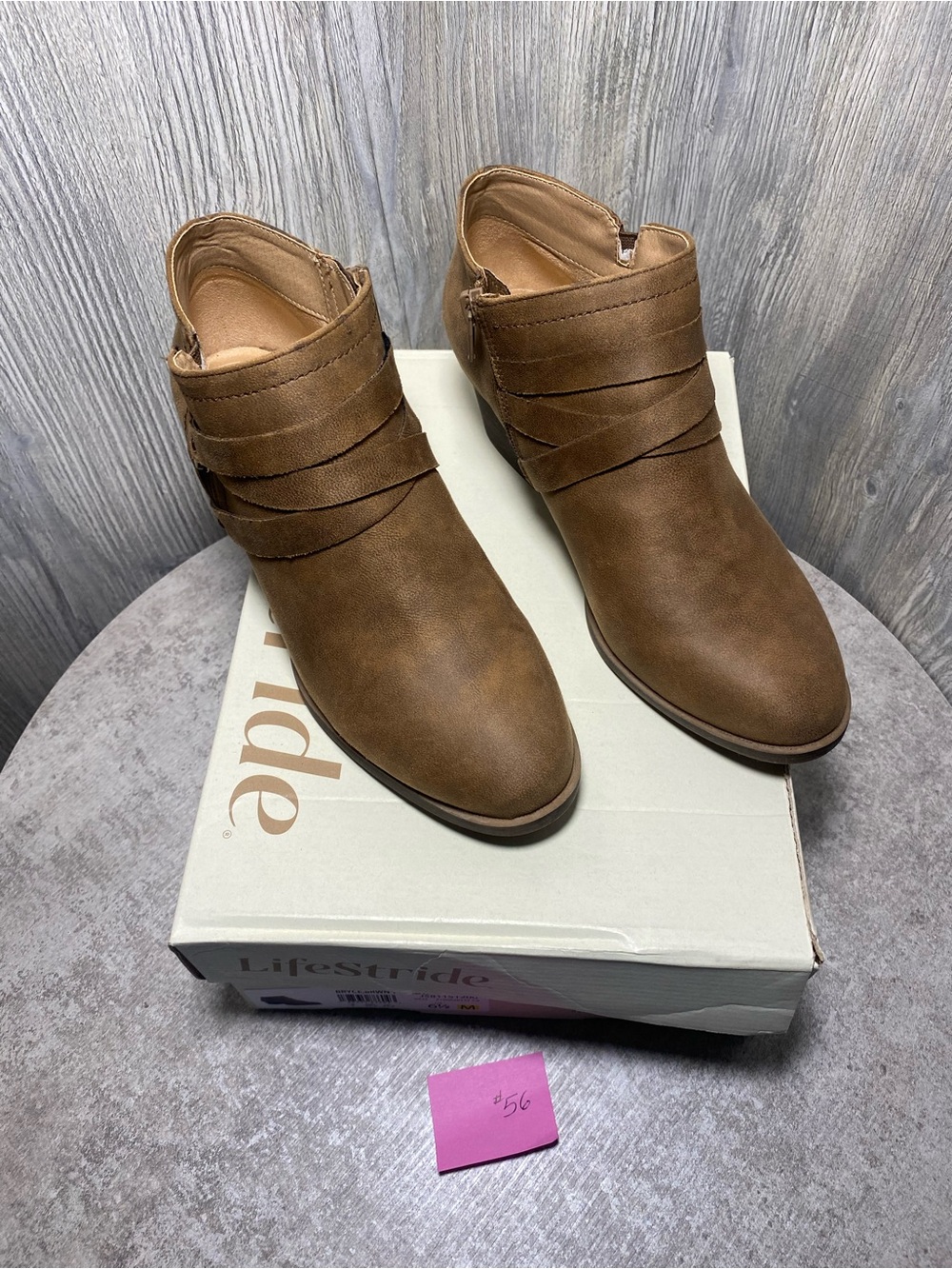 Life Stride Tan Layered Strap Ankle Booties